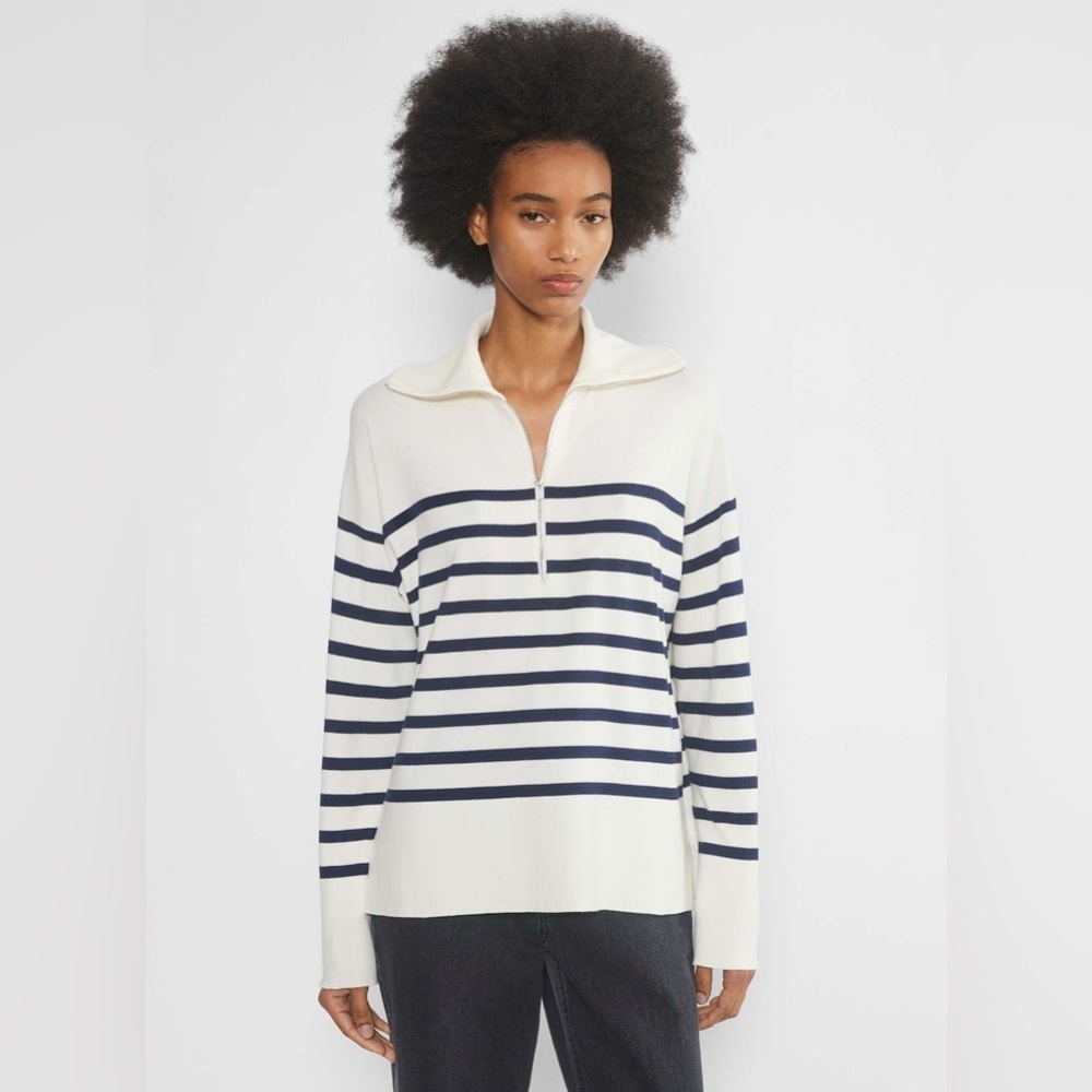 Aritzia Babaton Overseas Sweater Striped Navy and White Size XL 100% Merino Wool